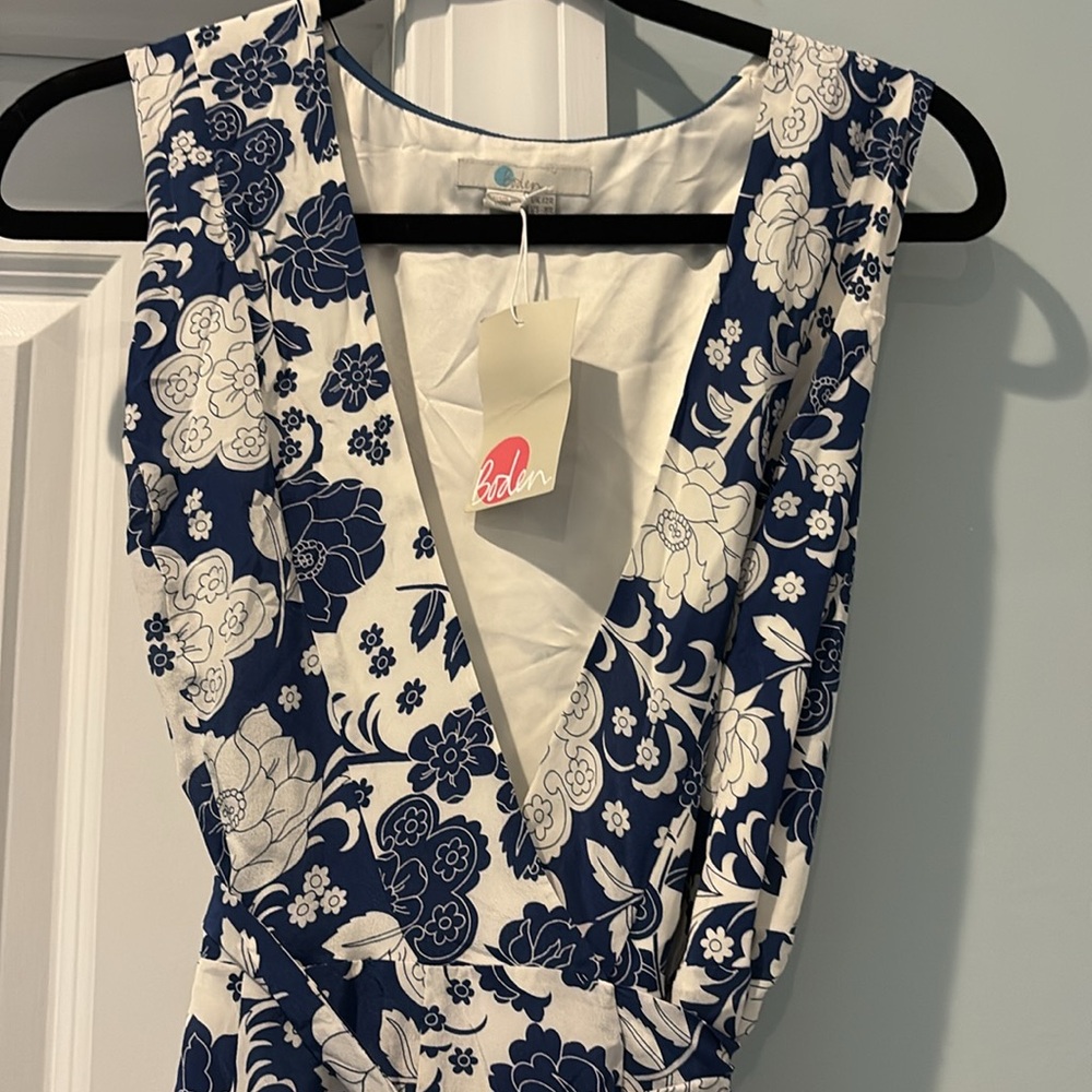 Boden Dress NWT Allyson silk wrap dress US 8 blue white floral print - Picture 3 of 9